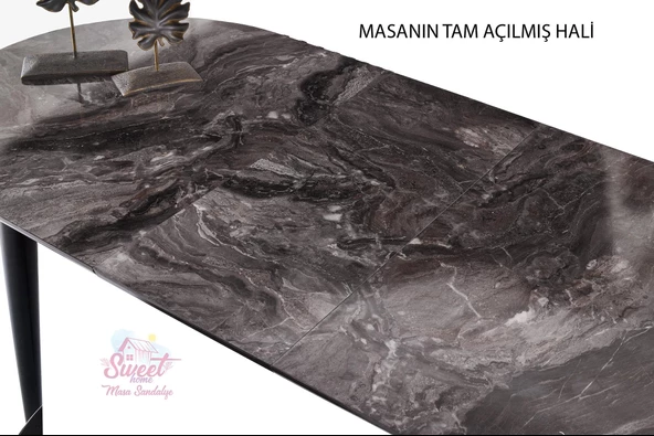 Skala Oval Mdf Açılır Masa Beyaz Mermer+ 4 Adet Simge Sandalye Takım - 4