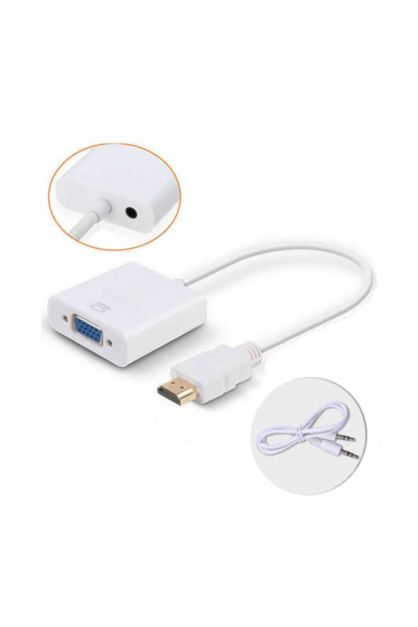 Hdmı To Vga Hdmi To Vga Adaptör Çevirici Dönüştürücü Beyaz