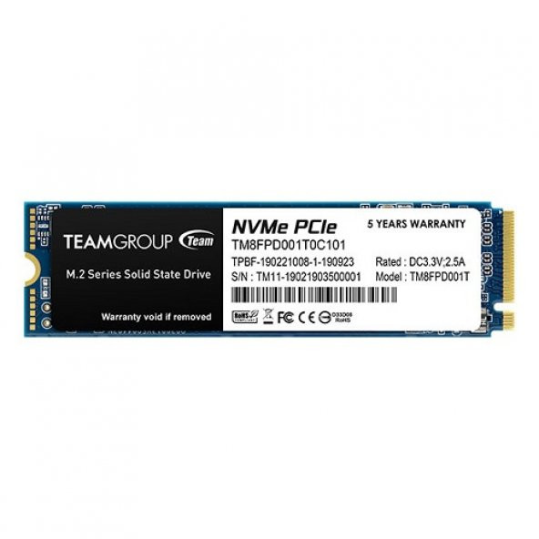 Team MP33 Pro 1TB 2400/2100MB/s NVMe PCIe Gen3x4 M.2 SSD Disk  (TM8FPD001T0C101)