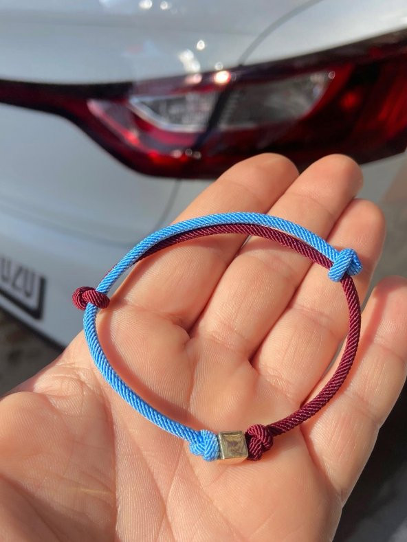 Unisex Trend Bordo Mavi İpli Küp Bileklik 14 Ayar - 2