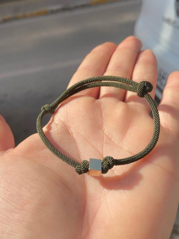 Unisex Trend Yeşil İpli Küp Bileklik 14 Ayar - Resim 2