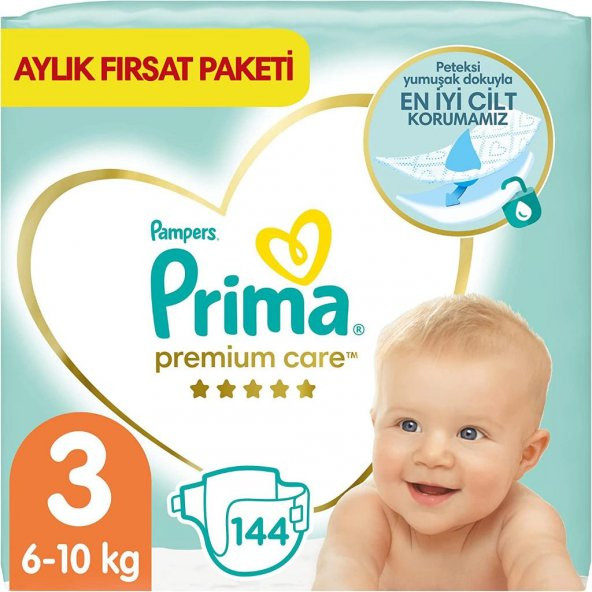 Prima Bebek Bezi Premium Care 3 Beden 144 Adet Midi Aylık Fırsat Paketi PRMPRMC3