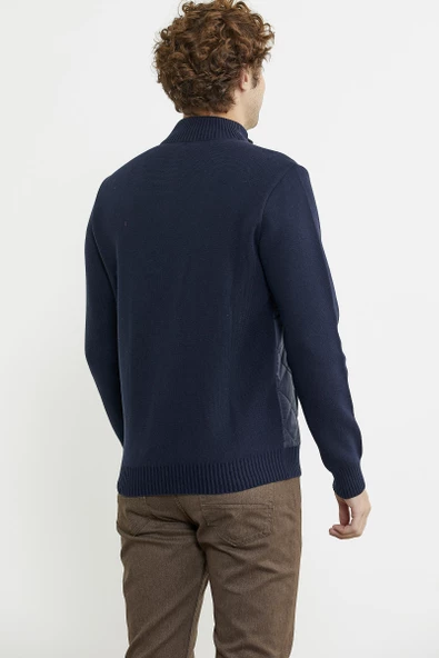 Kapitone Fermuarlı Erkek Triko Ceket - Lacivert - 5