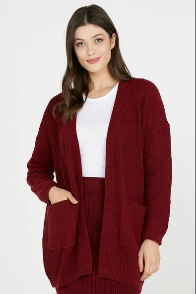 Cepli Uzun Triko Hırka - Bordo ürün görseli