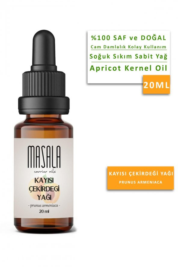 Masala Saf Kayısı Çekirdeği Yağı 20 ml. (Apricot Kernel Oil)  Soğuk Pres ürün görseli