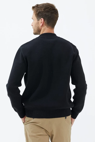 Dik Yaka Düğmeli Triko Hırka - Siyah - 3