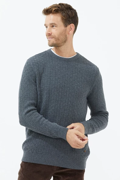 Sıfır Yaka Triko Kazak - Koyu Gri - Resim 3