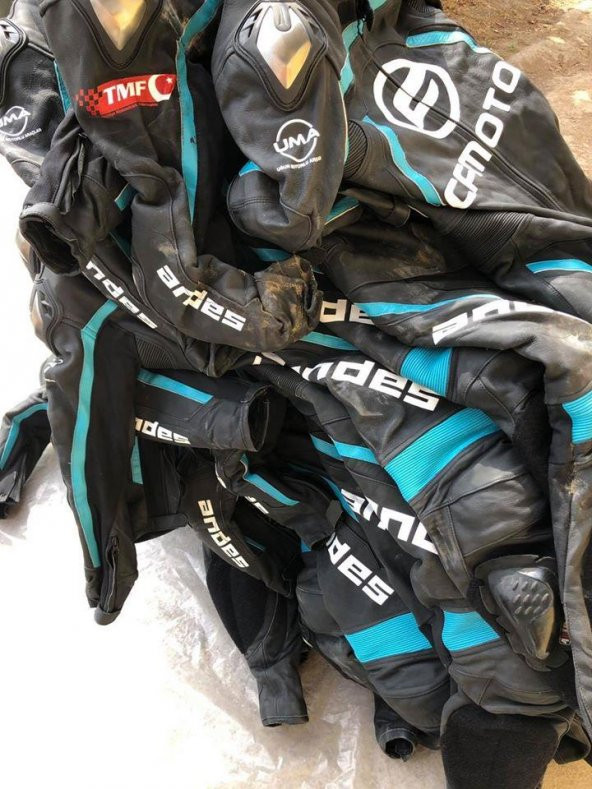 Andes Turkuaz Deri Tek Parça Motosiklet Tulumu 2. El - 3