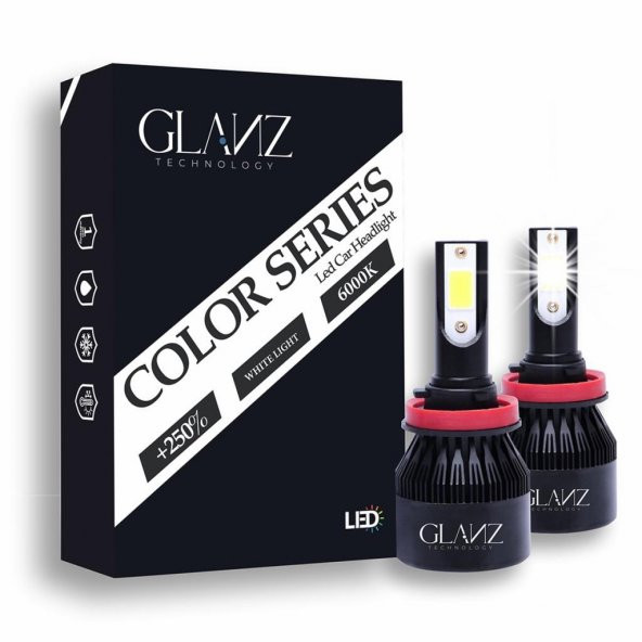 Glanz H11 Color Serisi Led Xenon 8000lm 6000k Beyaz Şimşek Etkili Far Ampulü