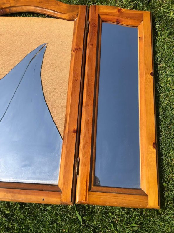 Vintage Ahşap Çerçeveli Kubbeli Katlanır Ayna 132x103cm Hasarlı - 5