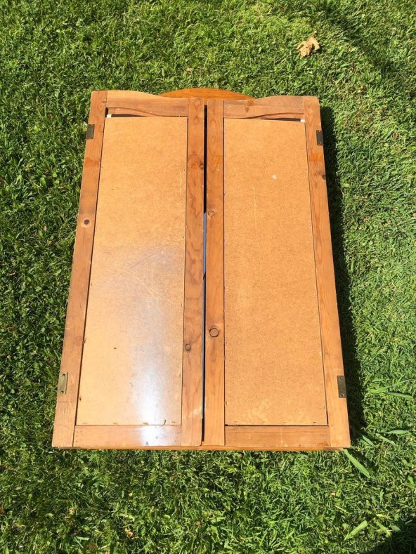 Vintage Ahşap Çerçeveli Kubbeli Katlanır Ayna 132x103cm Hasarlı - 9