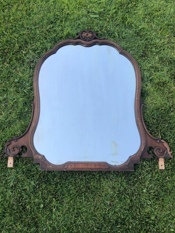 Vintage Ahşap Çerçeveli Oymalı Şifoniyer Aynası 76x106cm - Dekoratif Ayna - 8