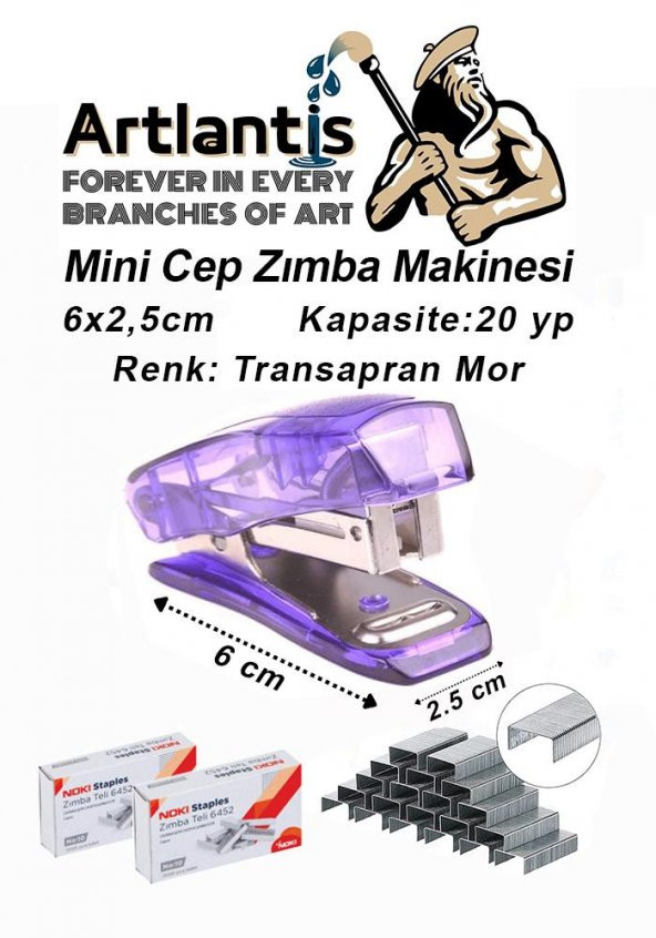 Mini Cep Zımba Makinesi 24/6 Mor Std S3T 1 Adet Noki 24/6 Zımba Teli 2 Paket Öğrenci Okul Büro