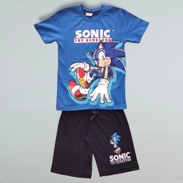 Sonic Desenli Mavi Renk Şortlu Takım - 2