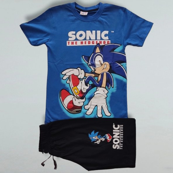 Sonic Desenli Mavi Renk Şortlu Takım - 5