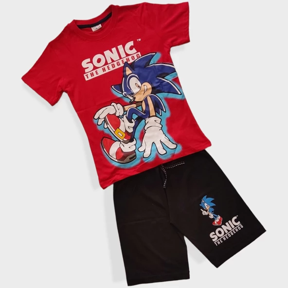 Sonic Desenli Kırmızı Renk Şortlu Takım - 2