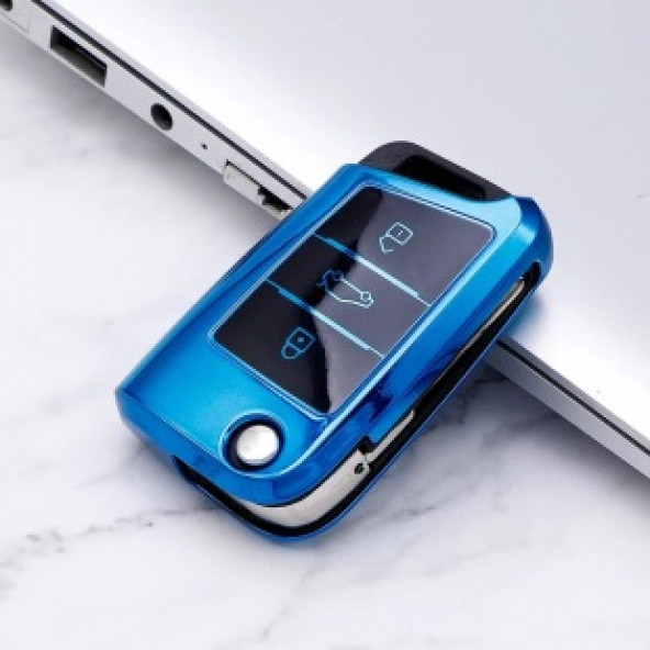 VOLKSWAGEN GOLF POLO T-CROS T-ROC TAIGO TIGUEN CADDY TPU ANAHTAR KILIF(MAVİ) ürün görseli