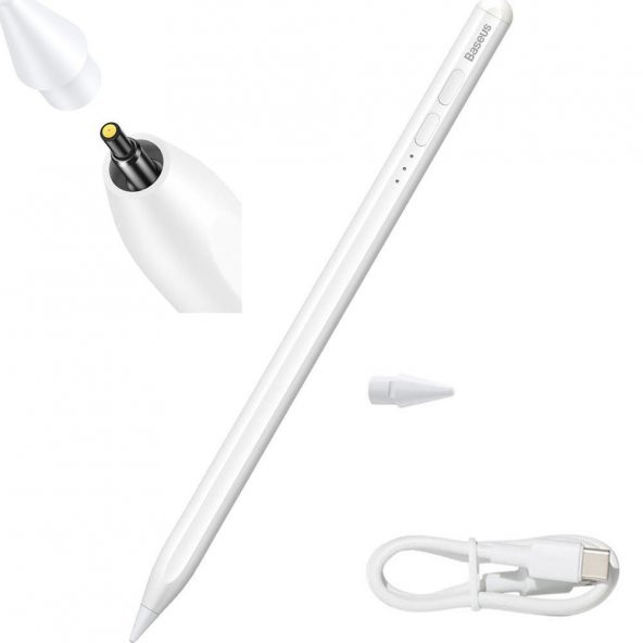 Baseus 130Mah Şarjlı Apple İpad 7, 8 Dokunmatik Tablet Kalemi, Aktif Versiyon, Yedek Uçlu, Ledli