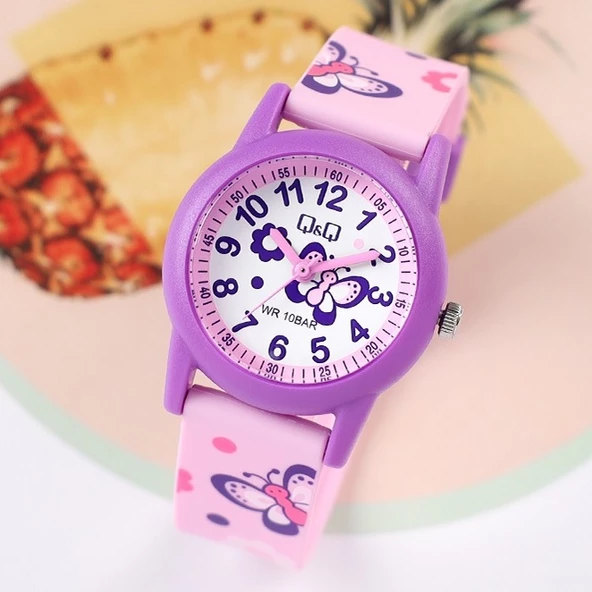 Q&Q V22A-009VY Su Geçirmez Rakamlı Kız Çocuk Kol Saati