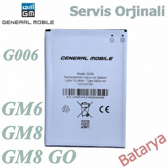 General Mobile Discovery GM8 GO Batarya G006 Uyumlu Servis Ürünü Yedek Batarya