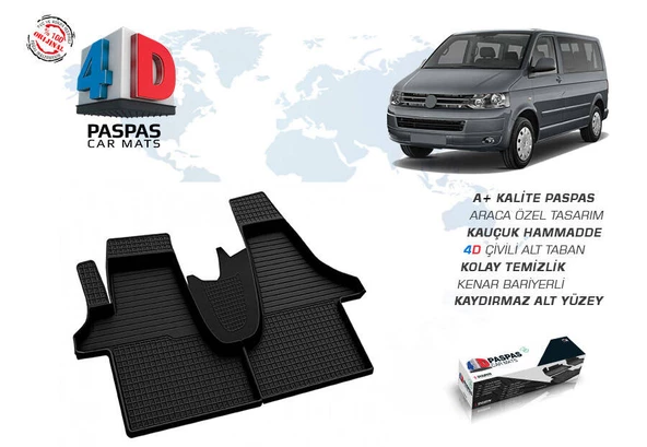VW T5 Transporter 4D Havuzlu Paspas Siyah 2003-2015 Arası