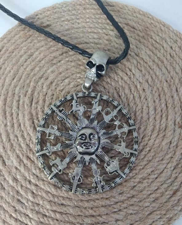 Kolye Maya Takvimi Kuru Kafa Burçlar Kadın Erkek Unisex Kolye Gerdanlık Takı Aksesuar - 2