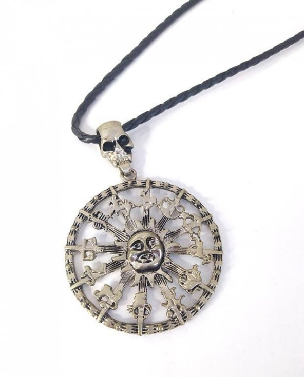 Kolye Maya Takvimi Kuru Kafa Burçlar Kadın Erkek Unisex Kolye Gerdanlık Takı Aksesuar - 3