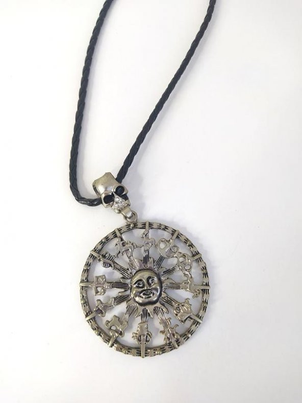 Kolye Maya Takvimi Kuru Kafa Burçlar Kadın Erkek Unisex Kolye Gerdanlık Takı Aksesuar - 4