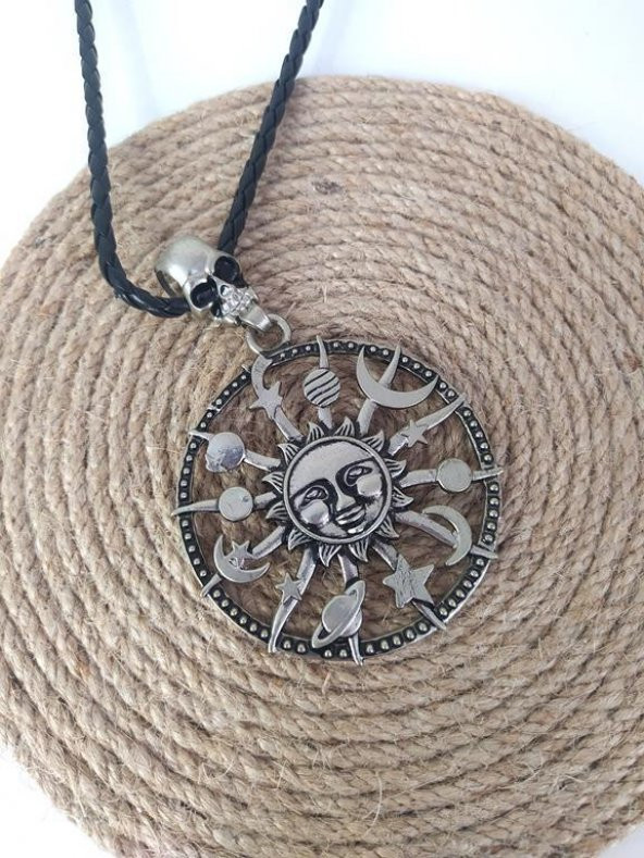 Kolye Gezegen Ay Yıldız Kuru Kafa Kadın Erkek Unisex Kolye Gerdanlık Takı Aksesuar - 2