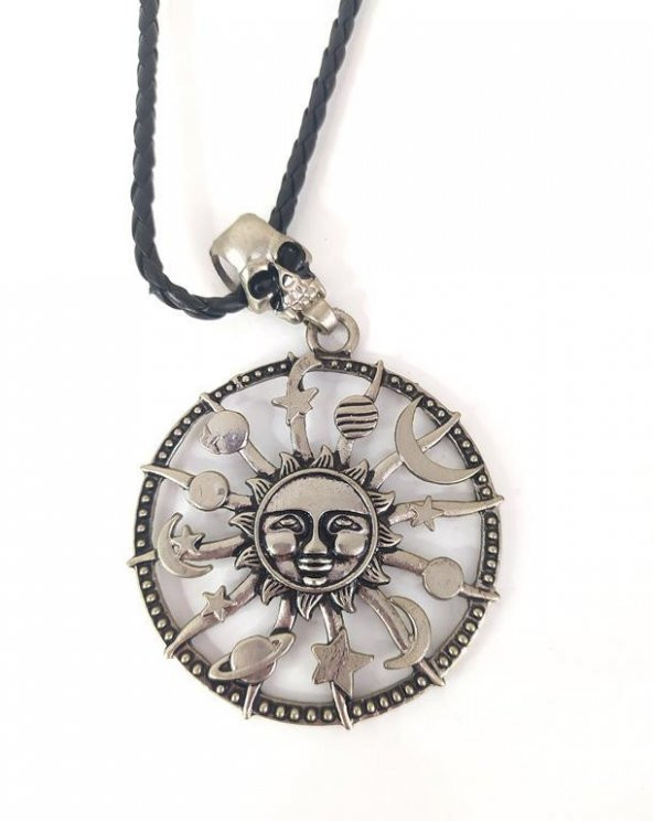 Kolye Gezegen Ay Yıldız Kuru Kafa Kadın Erkek Unisex Kolye Gerdanlık Takı Aksesuar - 4