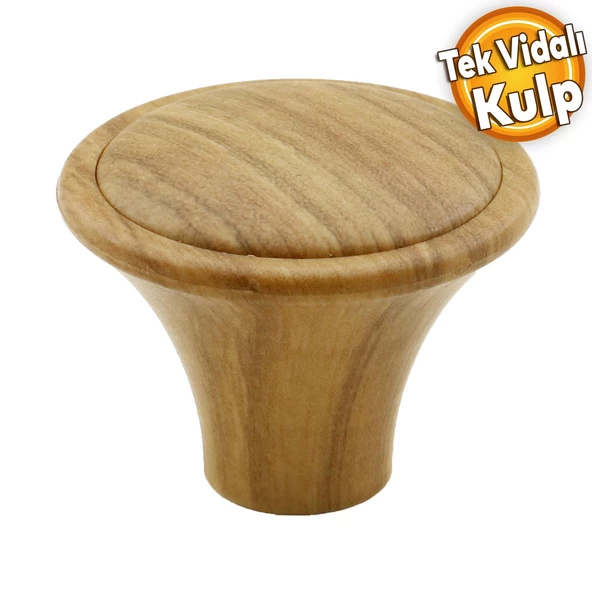 Nehir Düğme Dolap Çekmece Kulpu Kulbu Plastik Kahverengi Ahşap Desenli Tek Vidalı Kulp