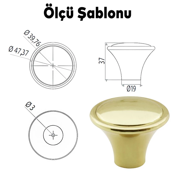 Nehir Düğme Mobilya Mutfak Dolap Dolabı Çekmece Kulpu Kulbu Plastik Gold Altın Tek Vidalı Kulpları - 3