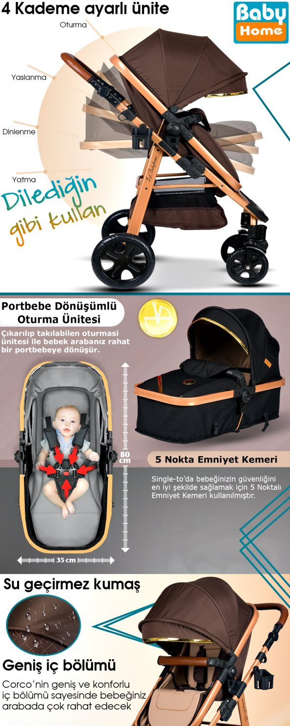Yeni Ekonomi Paket 8 In 1 Baby Home 940 Travel Sistem Bebek Arabası 340 Anne Yanı Bebek Sepeti Beşik - 6