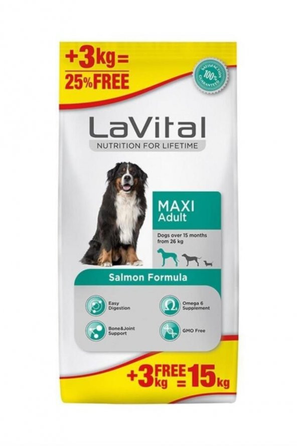 La Vital Maxi Adult Salmon Somonlu Büyük Irk Yetişkin Köpek Maması 12+3 Kg