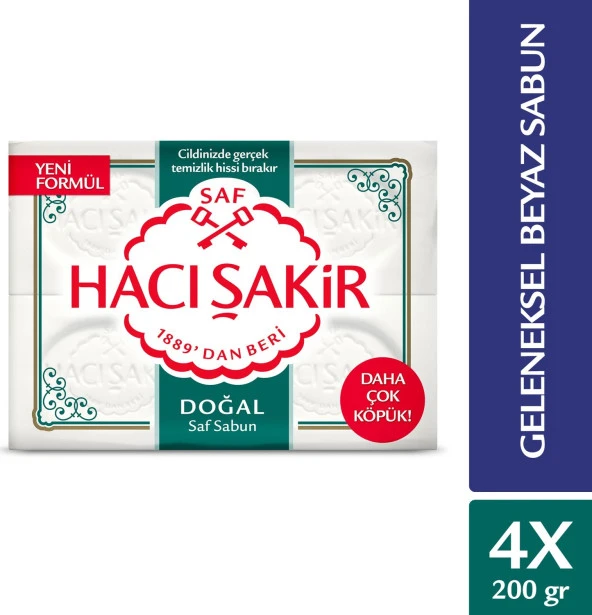 Hacı Şakir Doğal Saf Geleneksel Beyaz Sabun 4x200 Gr X 2 Adet