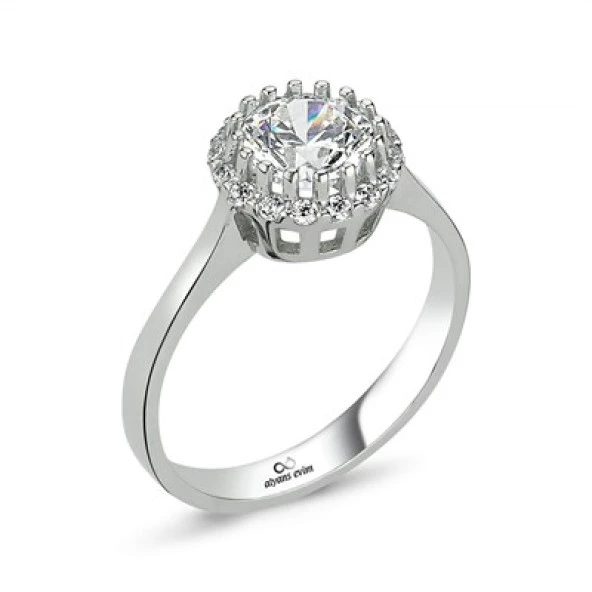 Orijinal Swarovski Taşlı Gümüş Tektaş Yüzük - Resim 3