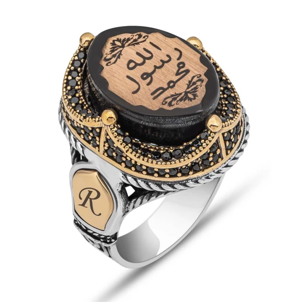 Peygamber Mührü Sıkma Kehribar Taşlı 925 Gümüş Erkek Yüzük - 10