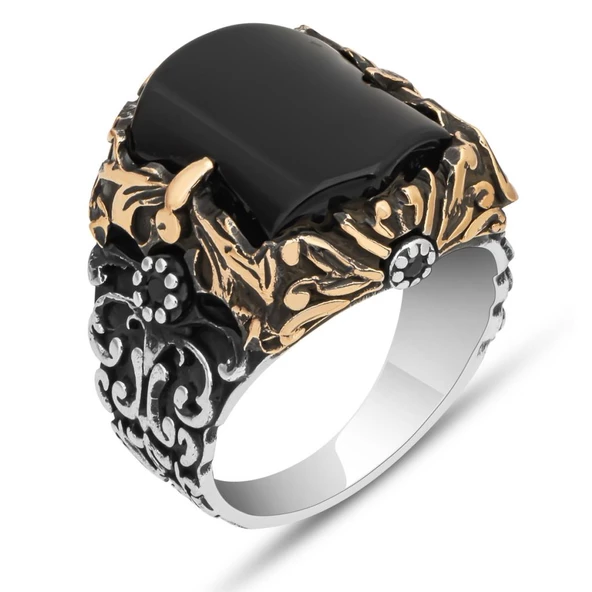 Siyah Oniks Taşlı 925 Gümüş Erkek Yüzük - 10