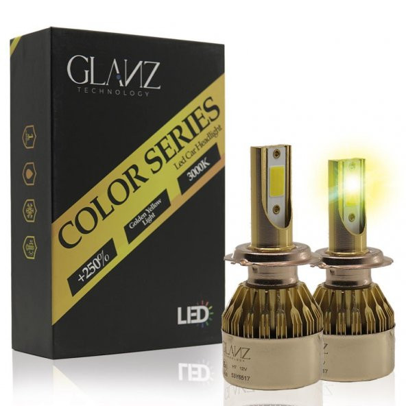 Glanz H7 Altın Sarı Gold 3000K Led Xenon 8000LM Şimşek Etkili    Far Ampulü