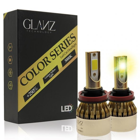 Glanz H8 Altın Sarı Gold 3000K Led Xenon 8000LM Şimşek Etkili    Far Ampulü