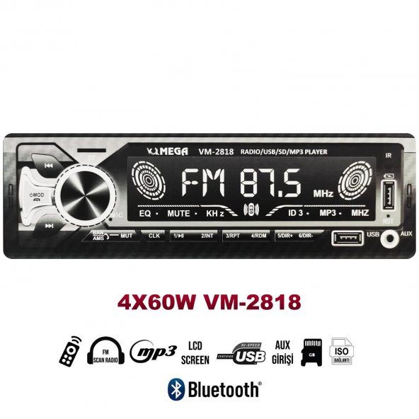 MEGA VM-2818 OTO TEYP 4X60 WATT BLUETOOTH BÜYÜK EKRAN - 2