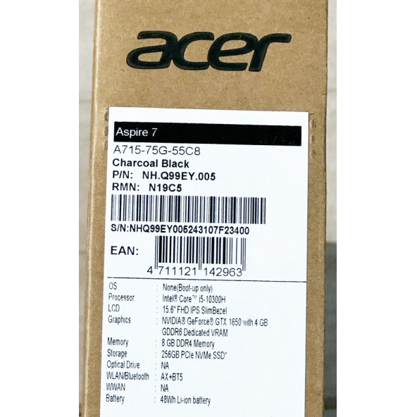 Acer Aspire 7 GTX1650 I5 10300H 8 GB Ram 256 GB M.2 SSD 15.6 Fhd LED (Ips) Freedos NH.Q99EY.005 - 2