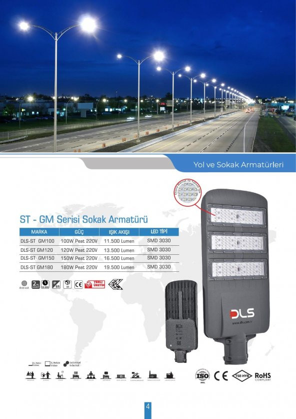 150W Led Yol Sokak Armatür DLS Park Bahçe Çevre Site Bina Dış Mekan Lamba Aydınlatma Ledli Sokak Armatürü - 2