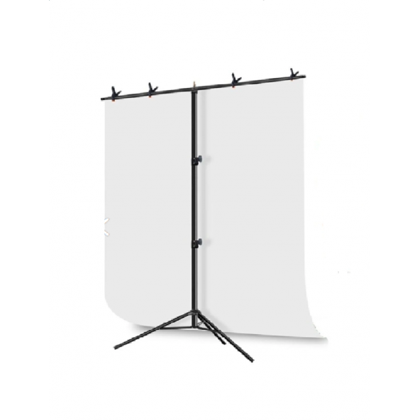 Deyatech White Screen Beyaz Fon Perde (1.5x2m)+T Standı+ 4 Fon Mandalı 150x200 cm