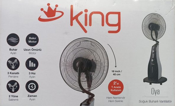 King KV1816 Oya Soğuk Buharlı Vantilatör 80W 3,3lt 40cm - 3