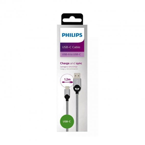Philips 2023GR3A 5A 100W UsbA to Type-C Örgülü 1.2 Metre Hızlı Şarj ve Data Kablosu Gri - 3