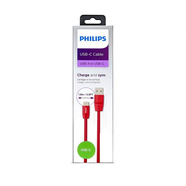 Philips 2023KR5A 5A 100W UsbA to Type-C 1.8 Metre Hızlı Şarj ve Data Kablosu Kırmızı - 3
