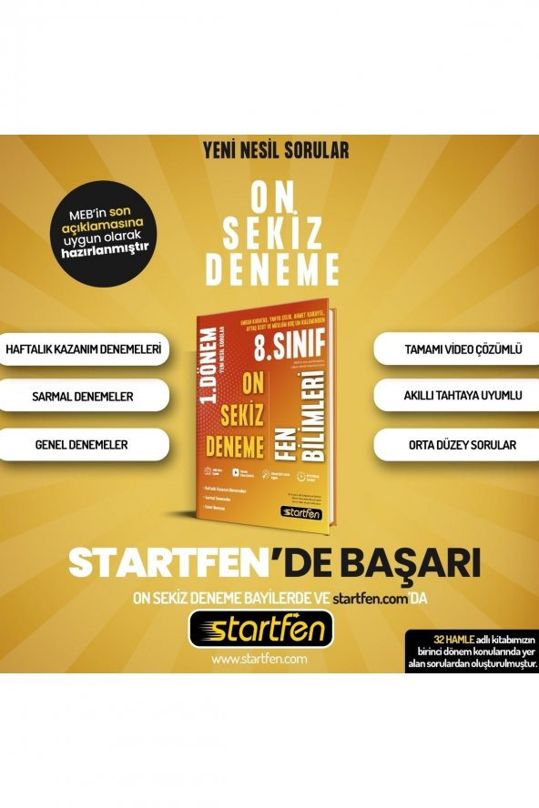 Startfen 8.sınıf 1. Dönem Fen Bilimleri 18 Deneme