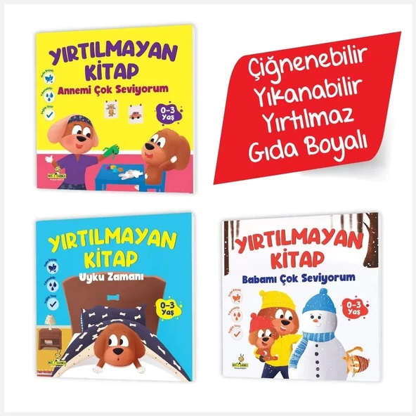 Y.Z. Yırtılmayan Kitap Seti (Çiğnenebilir, Yıkanabilir, Yırtılmaz, Gıda Boyalı) – Hikaye Kitabı Serisi 3 Kitap