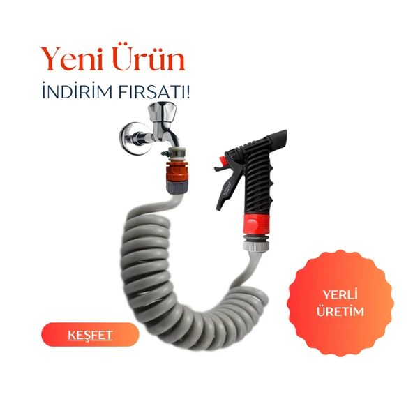 Plasyay Spiral Sulama Yıkama Hortum Kelepçe Adaptörlü ve Yeni Tetik Başlıklı Set - 2